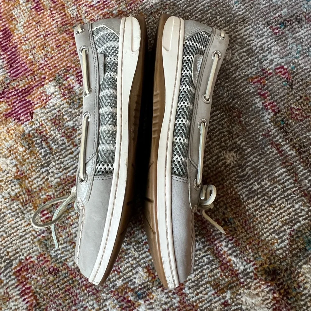 Sperry Women's 7.5 Angelfish Breton Stripe Mesh Slip-On Boat Shoe charcoal white - Picture 9 of 11